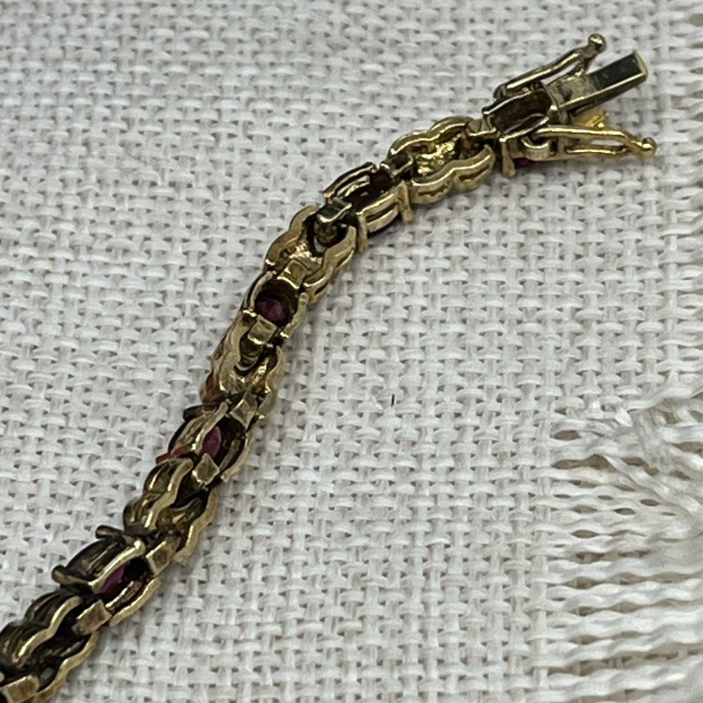 Vintage Sterling Silver 925 Garnet Bracelet 7.5” Estate 15.9g Two-Tone Design - Picture 13 of 17